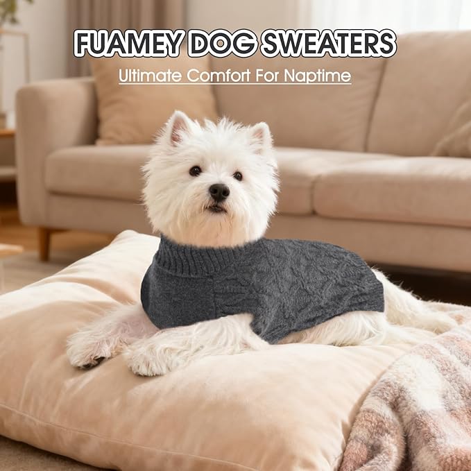 FUAMEY Dog Sweaters for Large Dogs,Cold Weather Dog Knitwear,Thick Warm Dogs Turtleneck,Pet Pullover Cable Sweater,Pets Winter Clothes for French Bulldog,Boston Terrier, Corgi Grey L