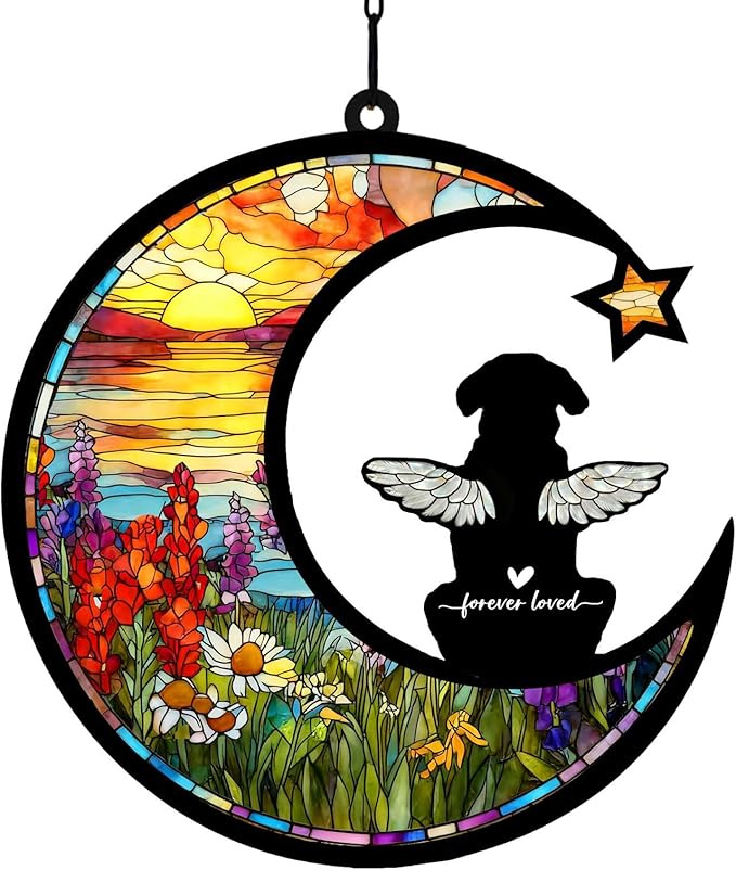 Personalized Loss of Dog Sympathy Gift, Custom Dog Memorial Suncatcher, Dog Memorial Gift, Loss of Dog Gift, Pet Remembrance Gift, 5.2" (Floral)