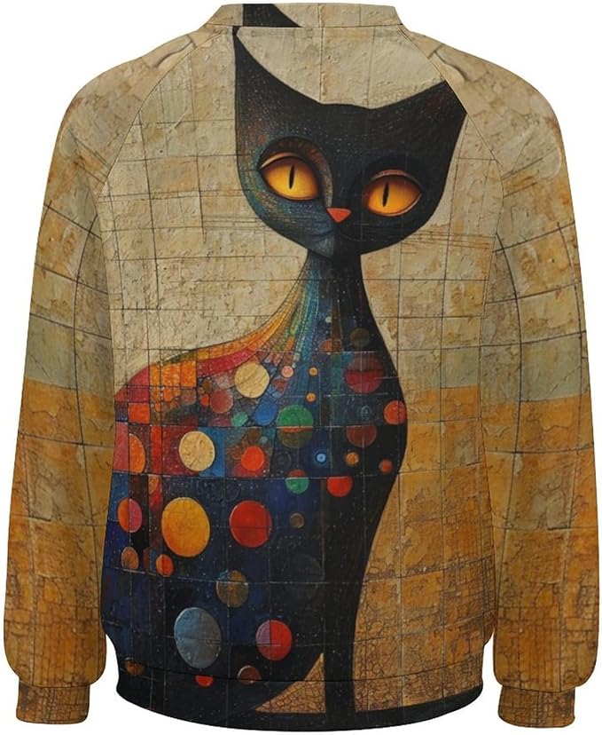 Biacolum Long Sleeve Shirts for Women Mid Century Retro Style Atomic Cat 3D Graphic Sweatshirts Fall Crewneck Pullover Top