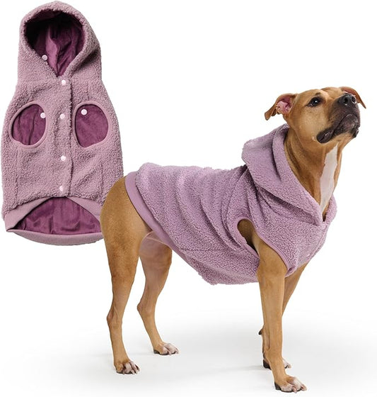 Spark Paws Fleece Dog Jacket, Hooded Sweater Vest, Warm Coat for Winter - Suitable for Small Medium Large XL XXL Breeds - Taupe - 2XL