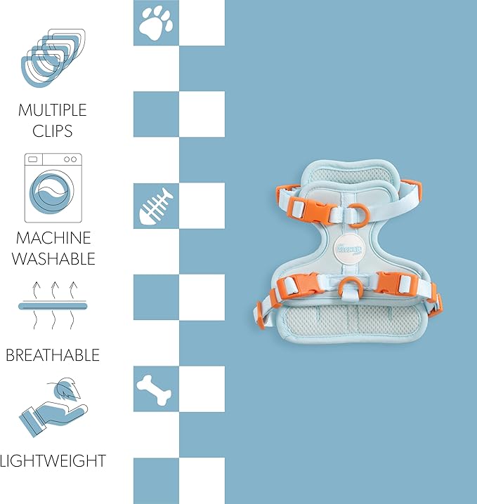 HNS1000D Arlo Extra Small Adjustable Soft Padded No Pull Pet Harness with 3 Buckles and 3 Leash Clips, Fishbowl