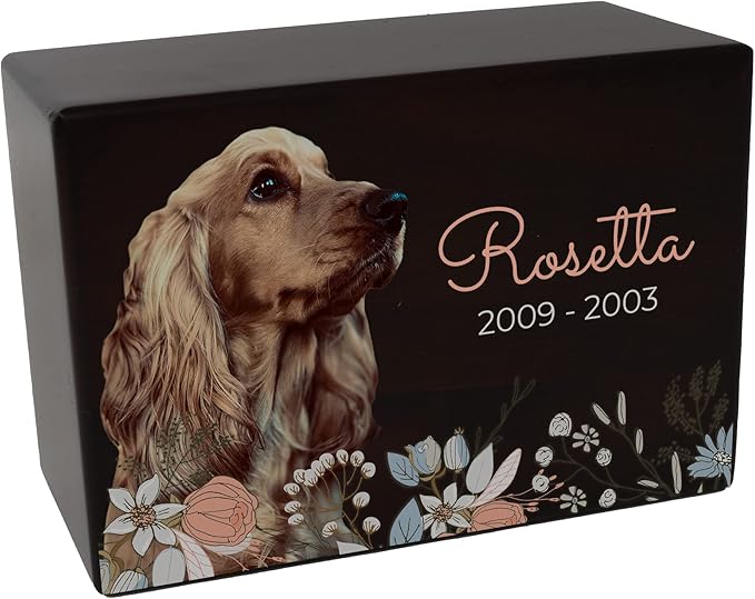 Custom Pet Keepsake Urns for Dogs, Wooden Box for Pet Ashes with Photo for Your Beloved Pets, Pet Cremation Urns for Pet Lovers - Small, 6" x 4" x 2.75" (Design 8)