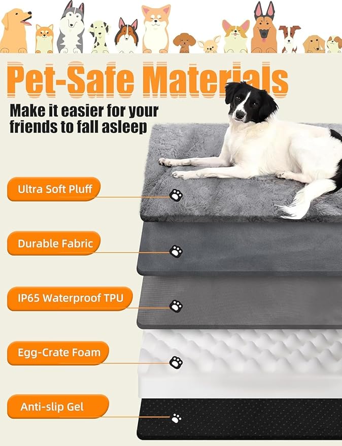 Sytopia Chew Proof Dog Bed 42 Inch Orthopedic for Large Dogs, Indestructible Dog Bed Washable Extra Large Pet Bed with Removable Cover and Anti-Slip Bottom - XL