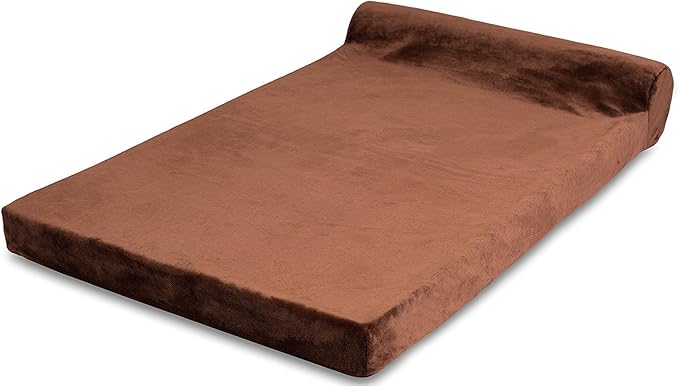 Internet's Best Memory Foam Lounger Pet Bed - Large - 48 x 30 Inch - Ultra Soft Plush Pet Bed - Headrest Pillow Top - Brown