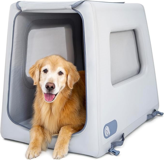 Diggs Enventur Large Inflatable Travel Dog Crate – Ultra-Light & Portable Dog Crate – Puncture-Resistant, Waterproof, Compact – Safe, Durable for Adventures & Travel - 40”L x 24”W x 30”H (Grey)