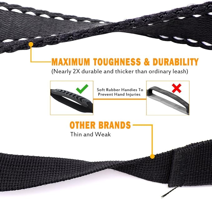 Fashion&cool Heavy Duty Dog Leash Especially Large Dogs Up to 150lbs, 4-6 Ft Reflective Dog Walking Training Shock Absorbing Bungee Leash Car Seat Belt Buckle, 2 Padded Traffic Handle Extra Control