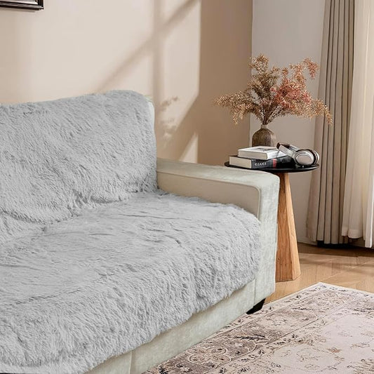 Dogs/Cats Bed Mats, Dog Pad Washable Removable Couch Cover with Anti-Slip Back, Plush Long Fur Mat, Perfect for Small, Medium and Large Dogs.(Light Gray, 40"x50")