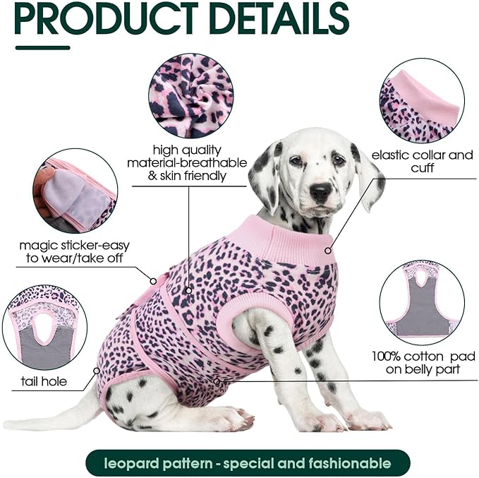 Kuoser Dog Recovery Suit, After Surgery Spay Neuter Onesie, Adjustable, Large, Pink, Polyester, for Medium Dogs