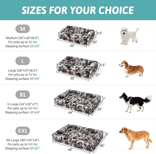 Orthopedic Dog Bed for Large Size Dog, Faux Fur Extra Large Pet Sofa, Foam Bolster Couch with Waterproof Lining Cover, Soft, Warm, Washable, C-Shaped, XL 44x32x7 inch, Tie-dye Grey