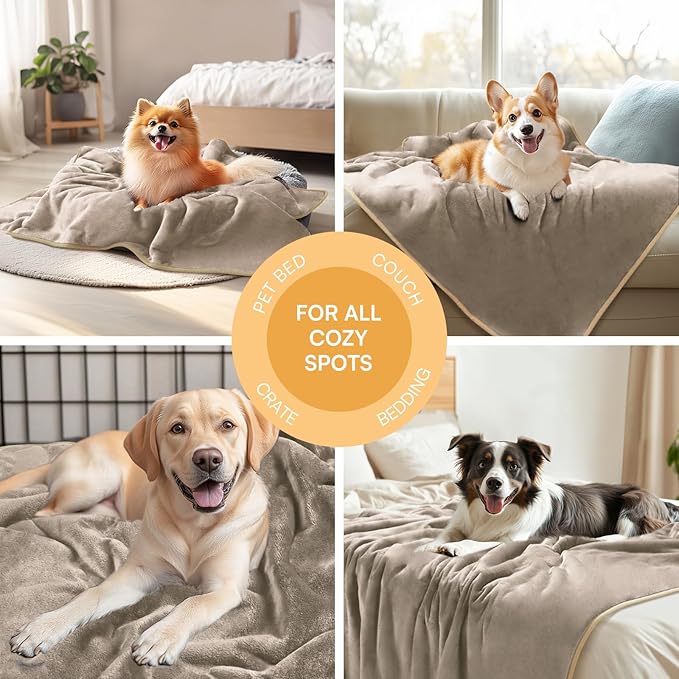 Luciphia Waterproof Pet Blanket, Liquid Pee Proof Dog Blanket for Sofa Bed Couch, Reversible Sherpa Fleece Furniture Protector Cover for Small Medium Large Dogs Cats, Khaki+Beige Medium（57" x 40"）