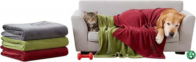 lemuria Personalized Dog Blanket with Custom Name and Breed Engraving, Soft Fleece, Gray, Green, Red, for Couch, Bed, Crate, Car Travel (Green)