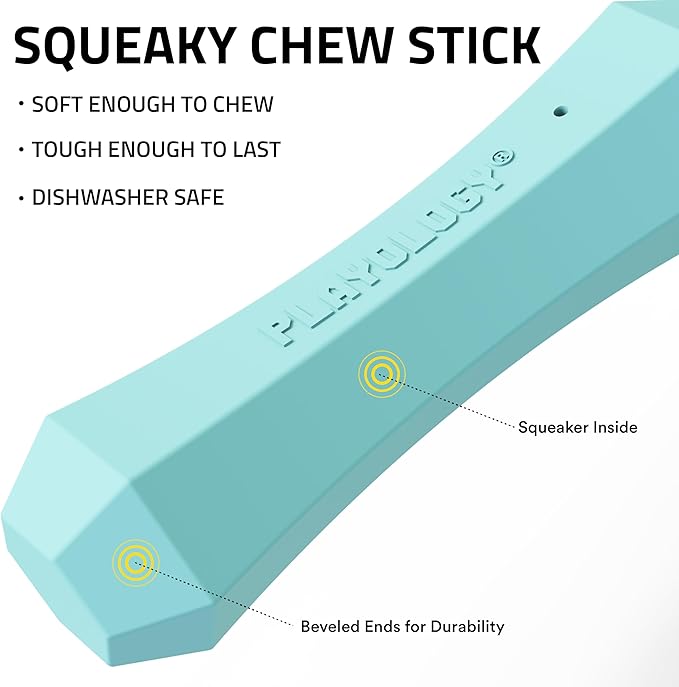 Playology Dog Toys | Durable Squeaky Chew Stick for Dogs | Medium Peanut Butter Scented Toy - Easy to Clean and Made from Non Toxic Materials