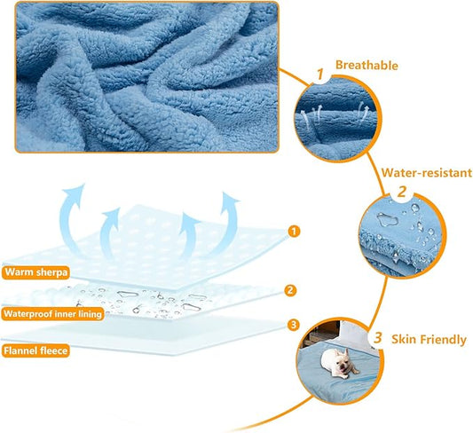Waterproof Dog Bed Cover Pet Jacquard Blankets for Couch Reversible Pets Puppy Blankets Leakproof Sofa Couch Washable Cover Cat Doggie Blanket for Warm-Lake Blue,XXL