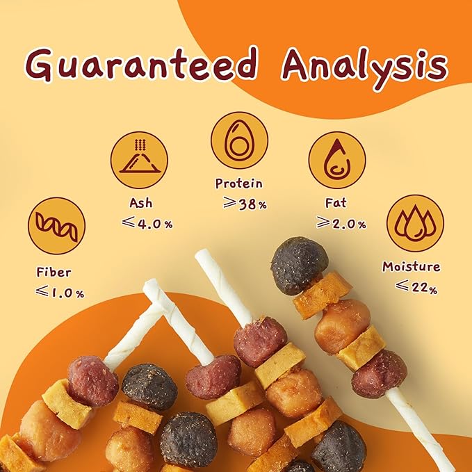 Jungle Calling Dog Treats, Multi-Flavor Kabob Dog Snacks, Edible Dog Kabobs, Made with Chicken, Duck, Beef, Sweet Potato and Pumpkin, Rawhide Sticks for Dogs