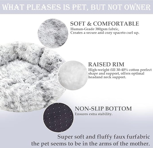 Calming Dog & Cat Bed for Extra Large Small Medium Sized Pet, Donut Washable Comfort Fluffy Warm Round Mat for Puppy Kitten, 8 Size Essentials Furniture Supplies Indoor