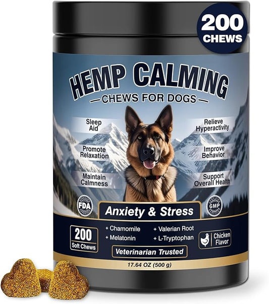 Calming Chews for Dogs 200ct Dog Calming Chews - Anxiety and Stress Relief Treats Melatonin Bites Sleep Aid for Small/Medium/Large Dogs Calm Dog - Separation, Fireworks, Thunder, Barking, Chicken