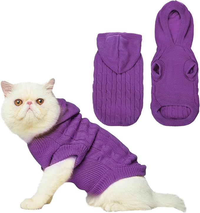 PUPTECK Winter Dog Cat Sweater Coat - Soft Cold Weather Clothes Knitwear for Kitties & Small Dogs Indoor Outdoor Walking Warm, Knitted Classic for Doggies Kitties Girls Boys, Purple M