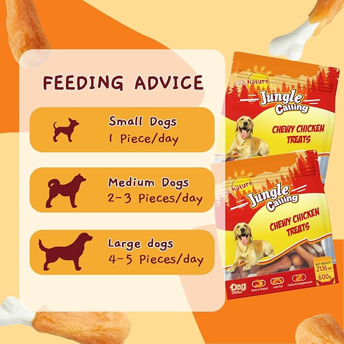 Jungle Calling Chewy Chicken Dog Treats Real Chicken Calcium Bone, Rawhide Free, Teeth Clean & Breath Fresh Dog Training Treats for Small/Medium Dogs, 21.2 oz