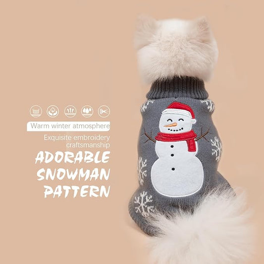 BINGPET Turtleneck Thick Knitted Puppy Sweater - Cute Snowman Embroidered, Warm Dog Clothes for Small to Large Dogs, Girls & Boys