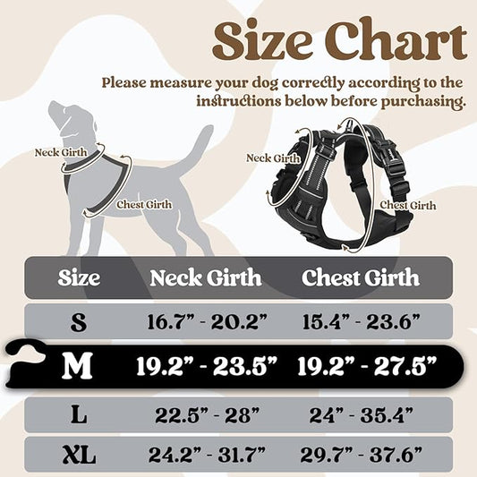 rabbitgoo Dog Harness Medium Sized, No Pull Pet Harness with 3 Buckles, Adjustable Soft Padded Vest with Control Handle, Walking Reflective Pet Vest for Medium Dogs, Black, M