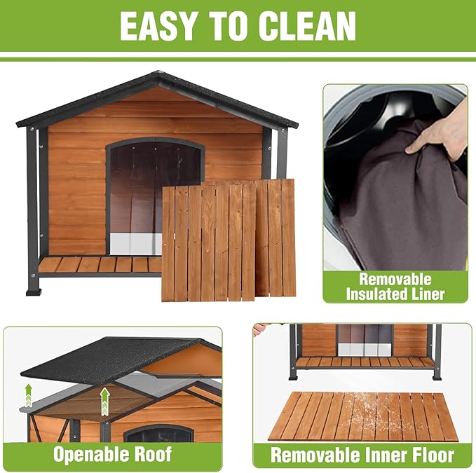 Large Heated Dog House Outdoor XL Insulated Dog House Weatherproof Dog Kennel ((with Heating Pad & Liner), Extra Large Heated Dog House (AIR89-HP))