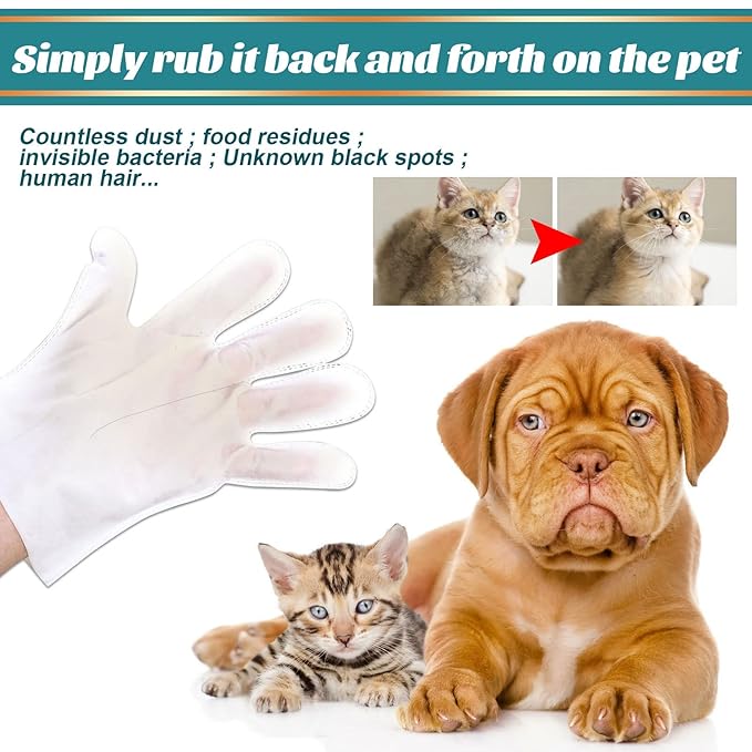 Pet Rinse Free Grooming Gloves, 10Pcs Pet Wipes for Dogs & Cats Wash Free Gloves, Cleansing Grooming with Plant Extract No Rinse Thick Extra Puppy Wipes
