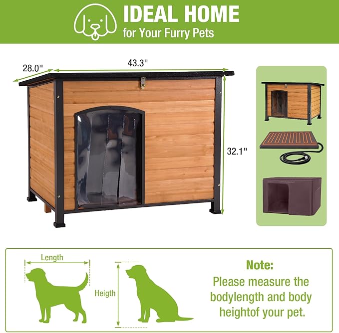Large Heated Dog House Outdoor XL Insulated Dog House Weatherproof Dog Kennel ((with Heating Pad & Liner), Extra Large Heated Dog House (AIR76-XL-HP))