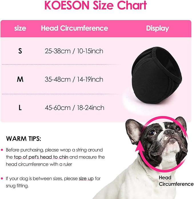 KOESON Dog Calming Hoodie - No Shake Ear Wraps for Dogs, Anxiety Relief & Noise Protection, Water Resistant Pet Ear Cover Muffs for Firework, Grooming, Thunderstorms, Swimming, Bathing, Black L