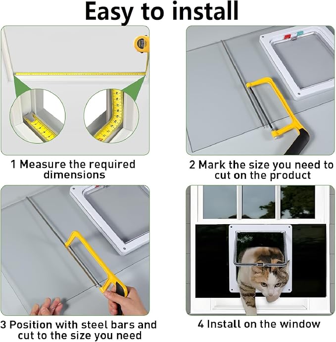 Cat Door for Window, Safety Cat Window with 4 Locking Modes, Fits 18"-32" Window, Pet Friendly Window Cat Door Insert, Ease of Installation, Magnetic Closure, Weatherproof Design, Clear Plexiglass
