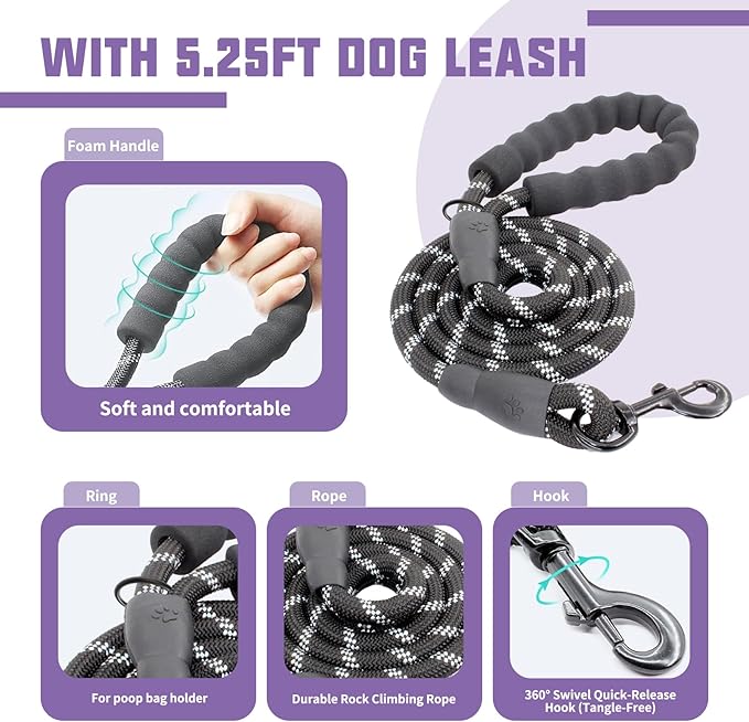 AUROTH Dog Harness and Leash Set, Soft Padded Service Dog Vest with 5.25FT Dog Leash, No Choke, Easy On Pet Vest, Adjustable Reflective No Pull Dog Harness for Large Dogs, Easy Walking and Training
