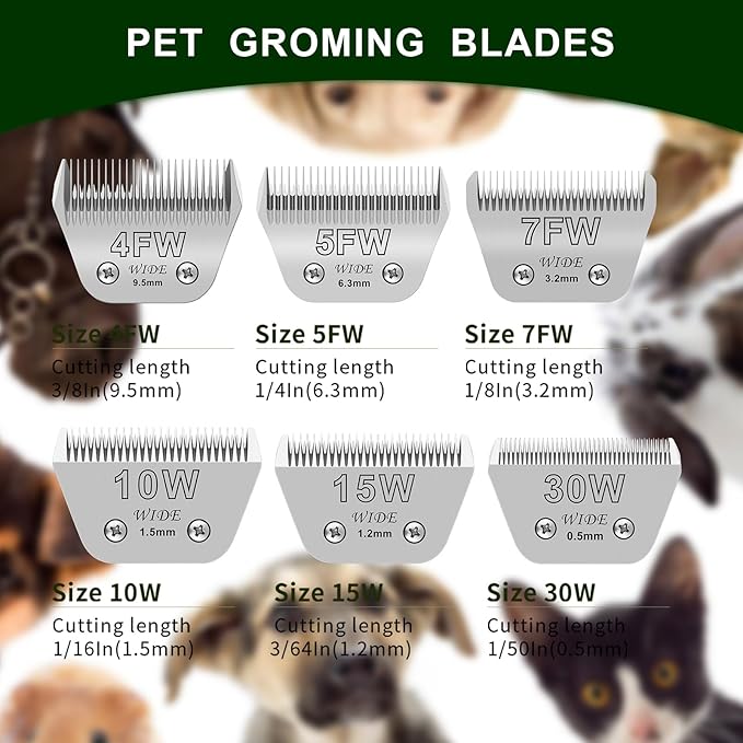 3 Pack 7 Wide Blades for Dog Grooming,Compatible with Andis,Oster A5,Wahl km10 Clippers,Cutting Length 1/8"