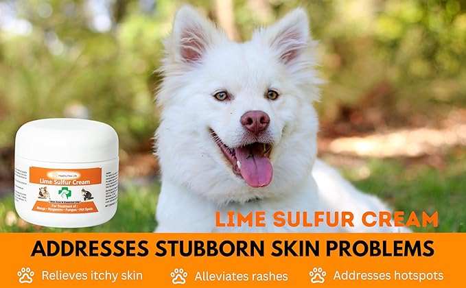 Healthy Paw Life's Lime Sulfur Pet Skin Cream (2 oz) - Pet Care and Veterinary Treatment for Itchy and Dry Skin - Safe Solution for Dog, Cat, Puppy, Kitten, Horse