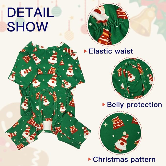 Dog Christmas Pajamas for Small Dogs S - Soft 4-Leg Long Sleeve Prints Onesie | Warm Jumpsuit for Sensitive Skin, Anti-Lick Suit for Daily Wear & Indoor Comfort, Green
