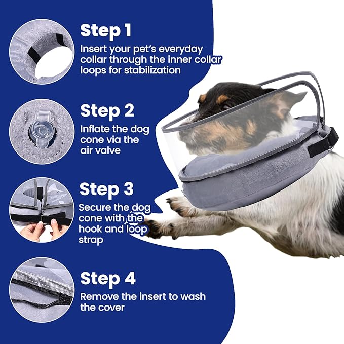 BARKLESS Dog Cone, Inflatable Dog Cone After Surgery, Soft Surgery Collar with Enhanced Anti-Licking Guard Shield for Pets, Patented Protective Donut Collar (Grey, S (Neck: 5"-8"))