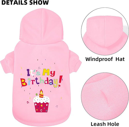 GreenJoy Dog Sweater Dog Hoodie Cold Weather Coat Hooded Sweatshirt for Puppies,Cats, Small Medium Large Dogs (Pink(It's My Birthday), X-Small)