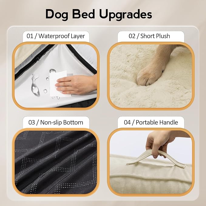 Large Orthopedic Dog Bed with Sides XXXL Dog Beds with Removable Washable Cover Non-Slip Waterproof Pet Bed for Extra Large Dogs - Beige XXXL