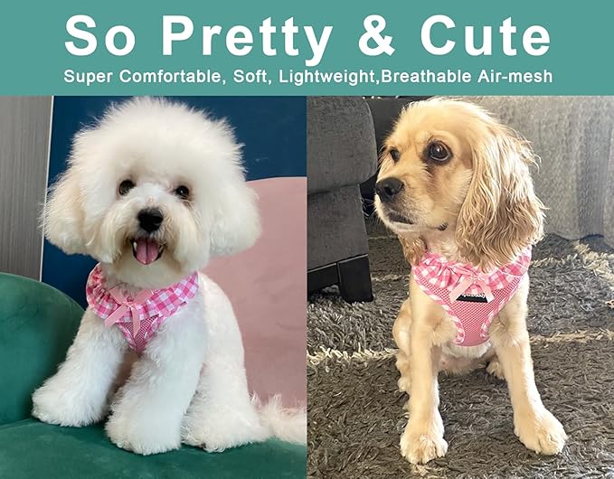 SuperBuddy Upgraded Soft Mesh Dog Harness, Super Breathable Lightweight Pet Harnesses for Puppy Dogs Outdoor Walking, Pink Dog Harness -Medium