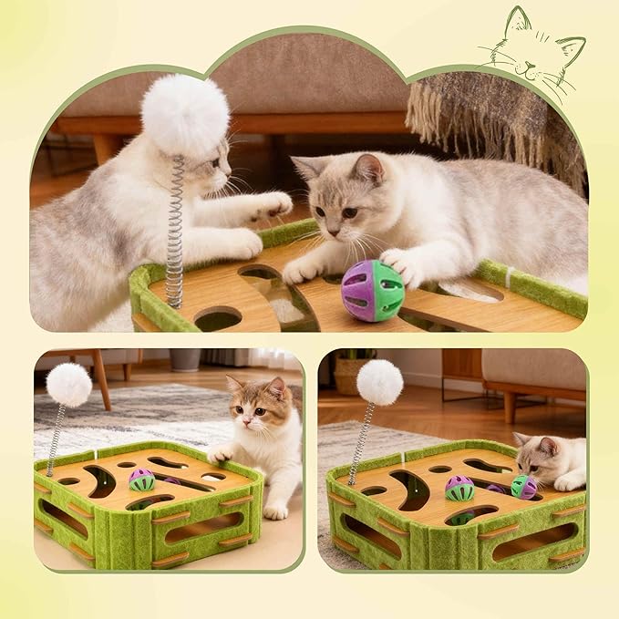 GLIDESMOOTH Interactive Cat Toy Puzzle Toys for Indoor, Felt Maze Box, Cat Toys, Mental Stimulation and Entertainment, Square, Green, 1 Set