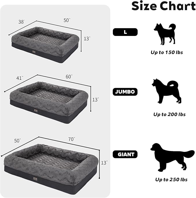 Memory Foam XL Dog Bed for XLarge Sized, Extra Large Orthopedic Dog Sofa with Sides and Waterproof Liner, Washable Bolster Pet Bed Couch with Removable Cover, 60x43x13 Inch, Dark Grey
