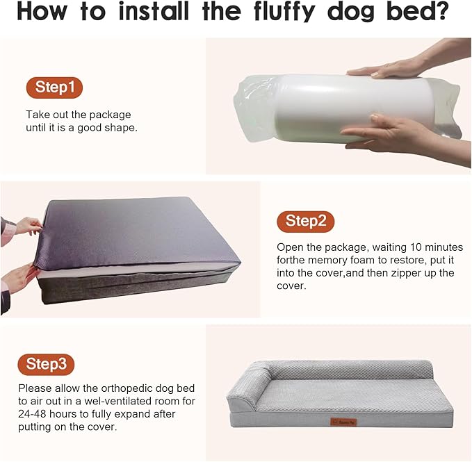 Orthopedic Dog Beds Large Sized Dog, 41x27x6 Inches Memory Foam Pet Bed for Large Dogs, Washable Removable Cover, Nonskid Bottom, Waterproof, Light Grey