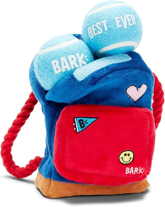 Barkbox 2 in 1 Interactive Plush Dog Toy - Rip and Reveal Toy for Dogs and Puppies - Stimulating Squeaky Pet Toys | Janspup Backpack (Small)