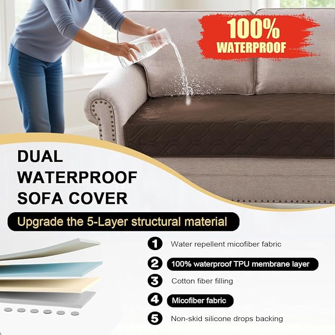 PrinceDeco Waterproof Blanket Dog Bed Cover with Non-Slip Back Pet Blanket for Furniture Bed Couch Sofa(52x82 Inch,Brown)