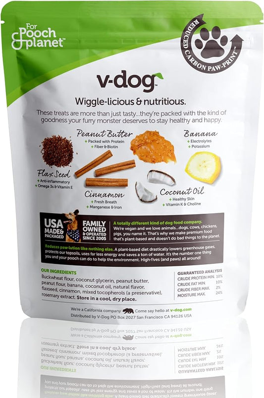 V-dog Soft and Chewy Vegan Wiggle Dog Biscuits - Dog Training Treats - Small, Medium and Large Breeds - Natural Peanut Butter Flavor Superfoods - 10 Ounce - All Natural - Made in The USA