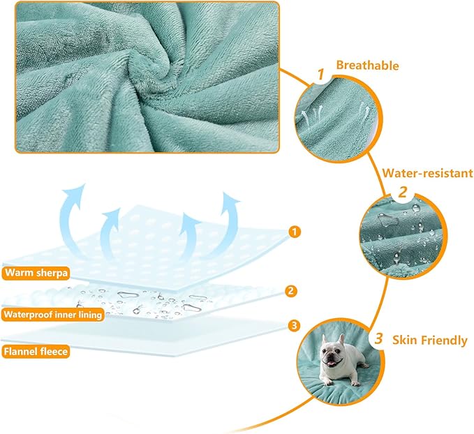 Waterproof Pet Blanket for Dogs Reversible Pets Bed Cover Puppy Fluffy Jacquard Throw Blankets Leakproof Sofa Couch Covers Cat Dog Blanket for Warm Washable Reversible Mat-Green,M
