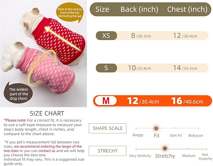 2 Pack Dog Sweater Winter Warm Clothes - Heart Soft Puppy Medium Thickening Turtleneck Sweatshirt for Chihuahua, Bulldog, Dachshund, Pug, Yorkie (M, Pink, Red)