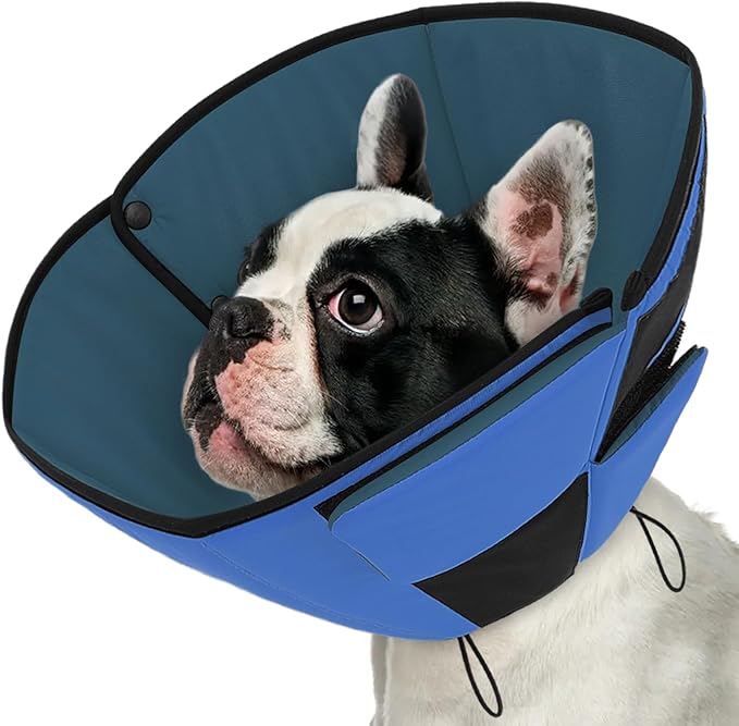 Queenmore Dog Cones for Small Dogs, Soft Cone for Dogs After Surgery, Adjustable Comfy Cone for Dogs & Cats, Comfortable Pet Cone After Surgery for Wound Healing, Blue S