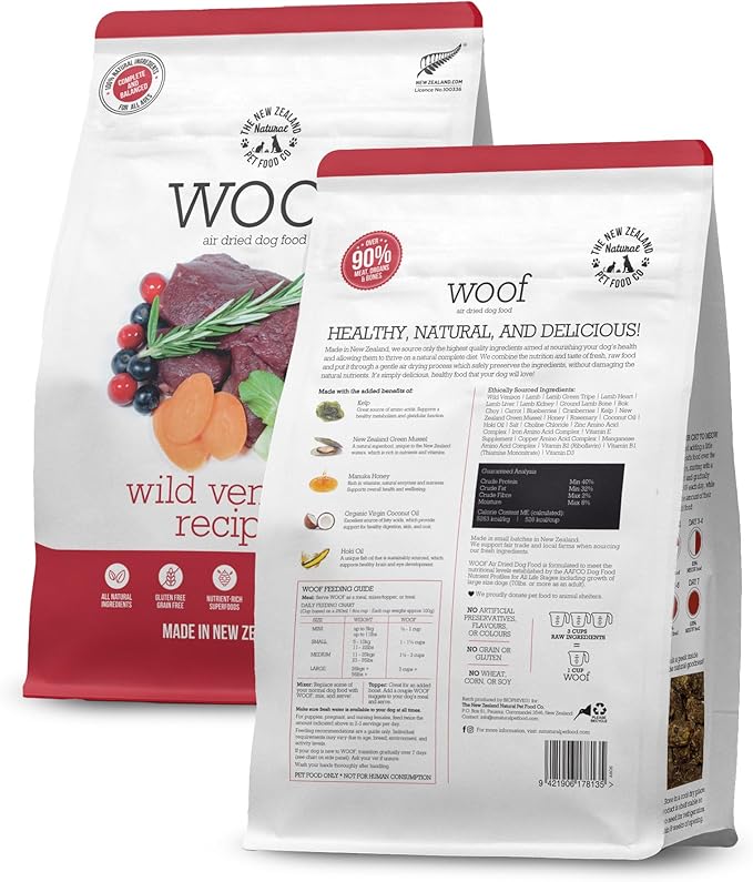 The New Zealand Natural Pet Food Co WOOF Air Dried Dog Bites -Venison Recipe Air Dried Dog Food,High Protein Venison, Healthy Dog Food,26.5oz