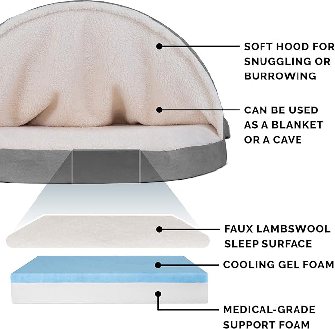 Furhaven 44" Round Cooling Gel Dog Bed for Large Dogs w/ Removable Washable Cover, For Dogs Up to 80 lbs - Sherpa & Suede Snuggery - Gray, 44-inch