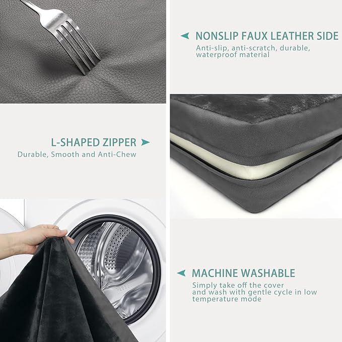 Waterproof XXL Dog Beds Large Sized Dogs, Orthopedic Washable Crate Pad 48 inch, Jumbo XXLarge Foam Pet Bed with Removable Cover Reversible, Anti-Slip Kennel Pad, 47"x29", Dark Gray