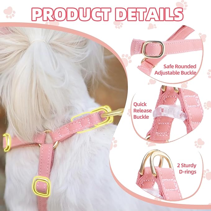 PUPTECK Dog Harness and Leash Set Small Sized, Step-in Cute Puppy Harness, Soft Lightweight Padded Vest, Escape Proof No Pull Pet Harnesses Easy for Walking, Pink, XS